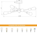 Black And Gold 6 Light Sputnik Ceiling Chandelier Semi Flush Mount UL Listed