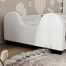 Twin Size Upholstered Platform Bed with Guardrail, White