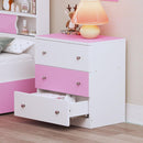 3-Drawer Wooden Nightstand with Colorblock Design and Plastic Handle, Wood Side Table with Storage Cabinet for Bedroom, White+Pink