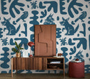 Abstract Animales Wallpaper, white and blue
