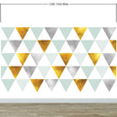 Triangle Geometric Abstract Pattern Wall Mural. Gold, Silver, Teal, Turquoise and White Color Pattern.