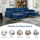 Elegant Convertible L-Shape Sectional Sofa Couch with Movable Ottoman, Velvet Upholstery, Blue