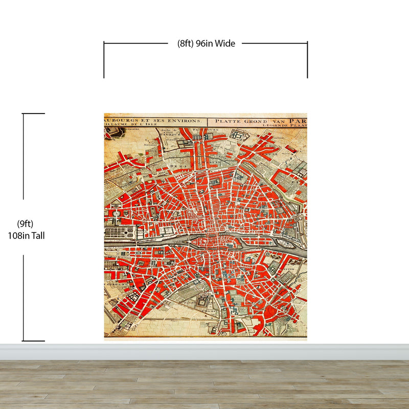 Vintage Map of Paris Wall Mural. Plattegrond van Parijs (ca. 1721–1774) by Guillaume Delisle.