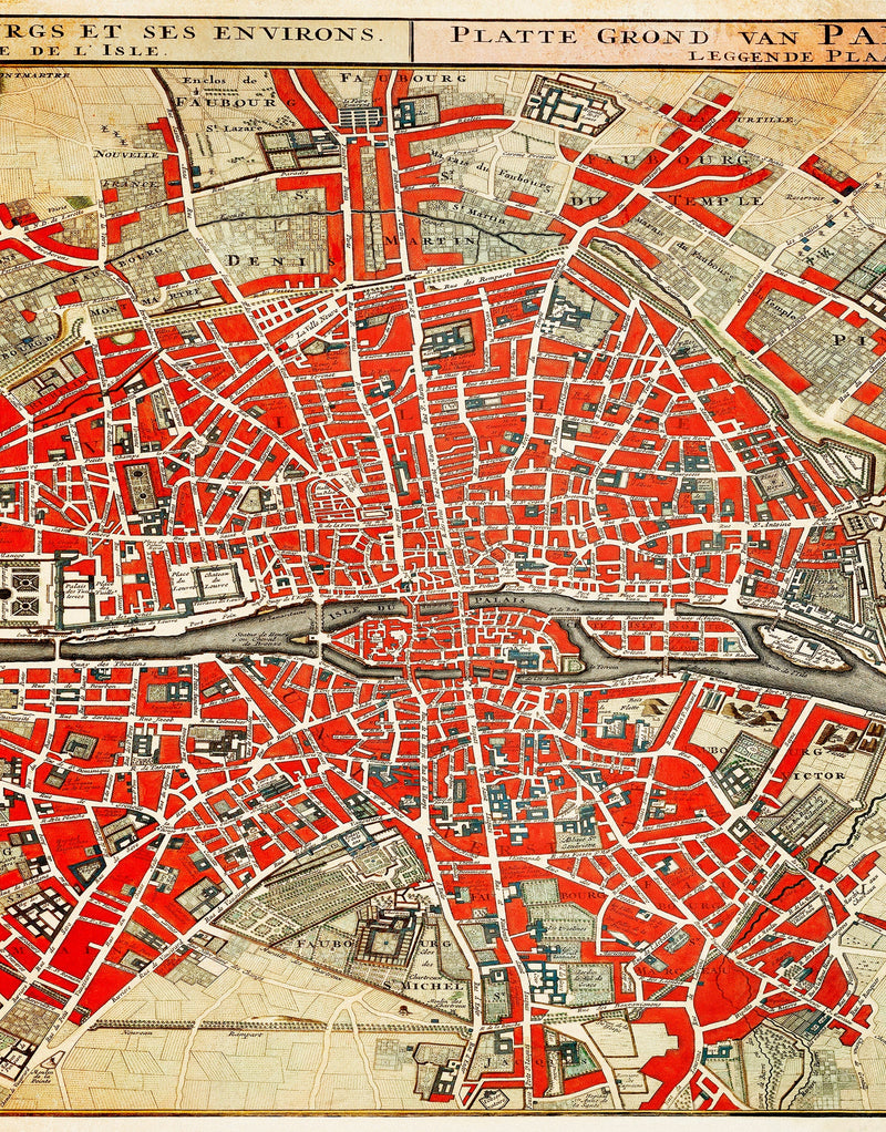 Vintage Map of Paris Wall Mural. Plattegrond van Parijs (ca. 1721–1774) by Guillaume Delisle.