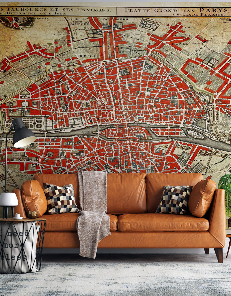 Vintage Map of Paris Wall Mural. Plattegrond van Parijs (ca. 1721–1774) by Guillaume Delisle.