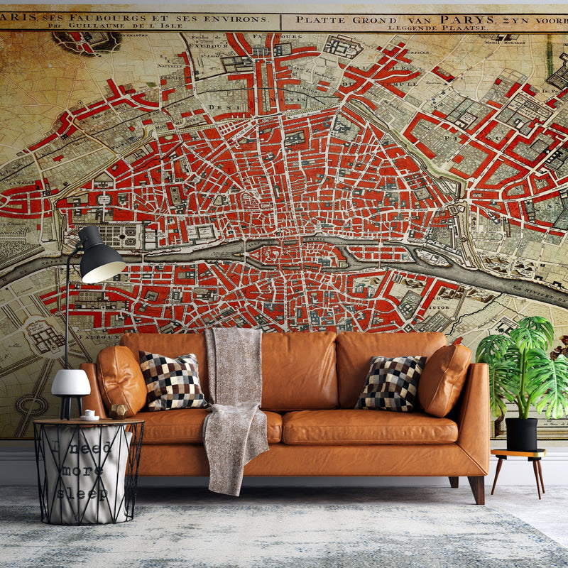 Vintage Map of Paris Wall Mural. Plattegrond van Parijs (ca. 1721–1774) by Guillaume Delisle.