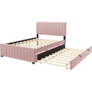 Full Size Velvet Upholstered Platform Bed with Twin Size Trundle, Pink