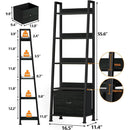 5 Tier Ladder Shelf With Drawer Narrow Black Oak Finish