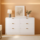 Fluted 6 Drawer Dresser 54 Inch White Solid Wood Storage