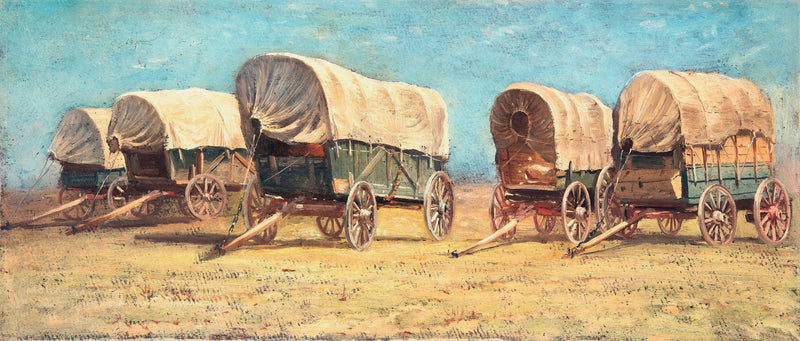 Western Cowboy Theme Wall Mural Decor. Study of Covered Wagons by Samuel Colman. Painting Artwork. Peel and Stick Wallpaper.