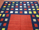 Turkish Kilim Rug 5x7 - 6x8, Checkerboard Kilim Carpet, Area Rug, New Playroom Rug, Colorful Multicolor Rug for Nursery Room, Dark Blue Red