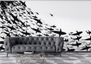Shark Frenzy Underwater Wall Mural. Peel and Stick Wallpaper. Black and White Shark Silhouettes