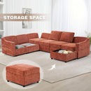 116Inch Orange Chenille Fabric Modular Sleeper Sofa USB
