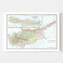 Vintage Map of Cyprus & Crete 1901
