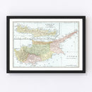 Vintage Map of Cyprus & Crete 1901