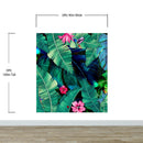 Rainforest Jungle Tropical Wallpaper. Green Flowers and Palm Tree Leaves Design.