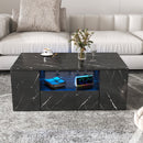 Modern Coffee Tables for Living Room, LED Coffee Table, Storage Coffee Table, Small Coffee Table, Wood Center Table with 2 Drawers and Open Side Shelf