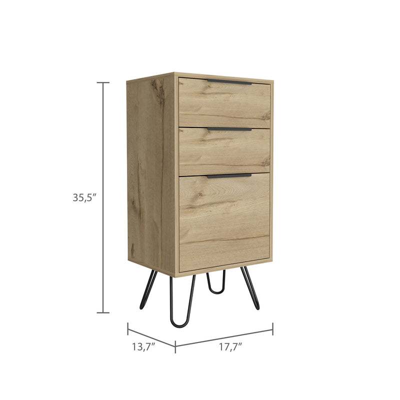 Augusta Light Dresser, Hairpin Legs, Superior Top, Three Drawers -Light Oak