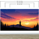 Yoga Meditating On Top of Mountain View Wall Mural. Calm Sunrise Design Peel and Stick Wallpaper.