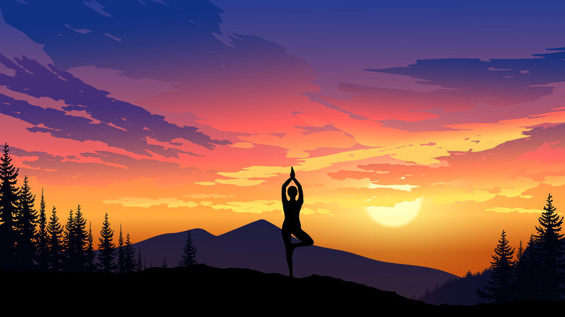 Yoga Meditating On Top of Mountain View Wall Mural. Calm Sunrise Design Peel and Stick Wallpaper.