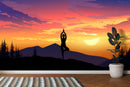 Yoga Meditating On Top of Mountain View Wall Mural. Calm Sunrise Design Peel and Stick Wallpaper.