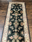 Long Pak Persian Runner Rug 2.7 x 21, Floral Allover, Dark Green and Beige, Handmade Wool Runner Rug, 21ft Runner for Hallway