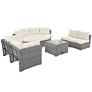 Patio Furniture Set Outdoor Daybed Rattan Sectional with Cushions and Center Table, Beige, Iron & Rattan, Multiple Sizes