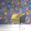 Tropical Flower Wall Mural. Paradise Botanical Flowers and Leave Purple Very Peri Color Background.