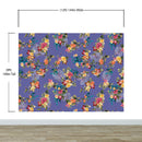 Tropical Flower Wall Mural. Paradise Botanical Flowers and Leave Purple Very Peri Color Background.