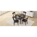 TREXM 5-piece Dining Set, Retro Simple Round Table and 4 Chairs with X-shaped Backrest for Kitchen, Dining Room and Living Room (Espresso)