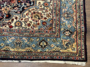 Persian Qum Rug 5x7 in Navy Light Blue and Ivory, Wool wilh Silk Highlights, 225 KPSI