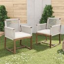 Outdoor Dining Chairs Set of 2, Acacia Wood Patio Armchair with Rope Design Back and Arms and Washable Cushion,for Backyard, Poolside, Garden,White