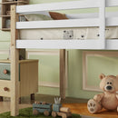 Solid Wooden, Rubber Wooden Twin Loft Bed with Ladder, Bed Platform of Strengthened Slats,Natural-white