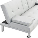 Sofa Bed with Armrest two holders WOOD FRAME, STAINLESS LEG, FUTON WHITE PVC
