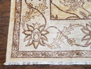 Oversized Peshawar Chobi Oushak Area Rug 11.6 x 12.5, Wool Hand-Knotted Light Gold & Ivory Decorative Pakistani Floral Carpet, 11x12 - 12x13