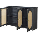 TREXM Retro 3-Door Sideboard with Large Storage Space Artificial Rattan Doors and Metal Handles, Accent Cabinet for Living Room and Hallway (Antique Black)