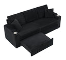 80-inch two-in-one folding sofa, foldable hidden lying function, corduroy fabric, equipped with cup holder and pillow, easily adapts to the living room space, black