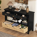 TREXM Retro Console Table with 3 Storage Drawers, Entryway Table with 3 Water Hyacinth Woven Baskets,Wooden Accent Sofa Table Buffet Cabinet for Entryway, Hallway and Living Room (Espresso)