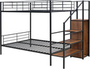 Full Over Full Metal Bunk Bed With Storage Stairs Black
