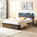 Modern King Bed Frame with Storage & LED Lights, Upholstered Headboard, USB Charging Station, Easy Assembly, Grey