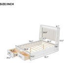 Full Size Wood Platform Bed with Upholstered Headboard and 2 Drawers, White