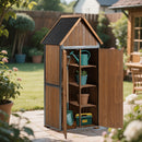 Outdoor Storage Cabinet 32.3'L X 21'W X 67'H, Garden Shed Tool Shed with Metal Frame Structure for Backyard Garden Patio Lawn (Brown)