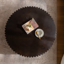 Round Coffee Table Handcrafted Relief Sturdy Pedestal Wooden Olive-Shaped Tea Table for Living Room