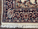 Indian Kashmiri Rug 4x6, Ivory Beige Navy Blue, Traditional Indo Persian Rug