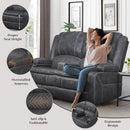 Gray Velvet Manual Recliner Loveseat With USB Ports