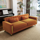 2 Piece Orange Velvet Loveseat Couch Set With Gold Metal Legs 86 Inch Living Room Sofa With 4 Pillows