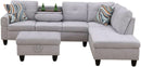Grey White Flannel L Shaped Sectional Sofa With Ottoman