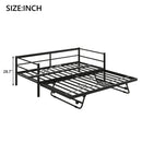 Twin Size Metal Daybed with LED and Adjustable Trundle, Pop Up Trundle, Black