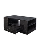 Modern Coffee Tables for Living Room, LED Coffee Table, Storage Coffee Table, Small Coffee Table, Wood Center Table with 2 Drawers and Open Side Shelf