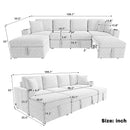 109.1' Sectional Sofa Convertible Pull-out Sofa Bed with Movable Storage Ottoman, Gray Chenille Fabric